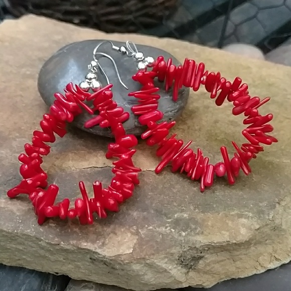 NaturesVintageJewels Jewelry - Red branch coral earrings real coral